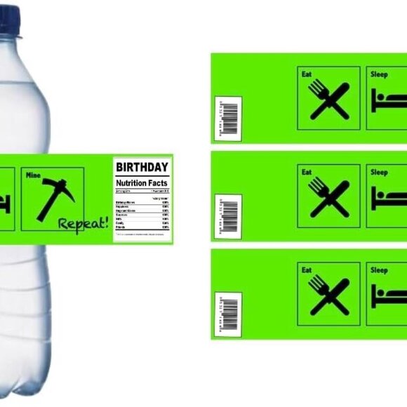 Eat Sleep Mine Repeat Water Bottle Labels| Eat Sleep Mine Party Favor| 12 labels - Picture 3 of 3